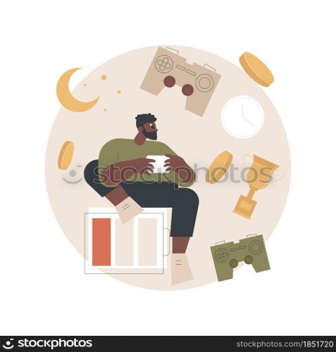 Gaming disorder abstract concept vector illustration. Video game addict, decreased attention span, gaming addiction, behavioral disorder, mental health, medical condition abstract metaphor.. Gaming disorder abstract concept vector illustration.