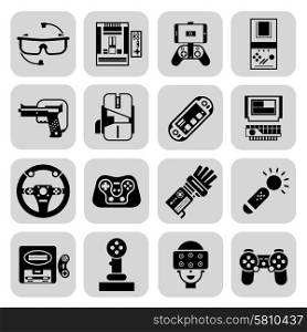 Gaming gadgets video player technologies black set isolated vector illustration. Gaming Gadgets Black