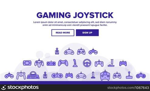 Gaming Joystick Landing Web Page Header Banner Template Vector. Gaming Joystick, Computer Games Accessories. Joypads for Playing Video Games, Entertainment Industry Illustration. Gaming Joystick Landing Header Vector