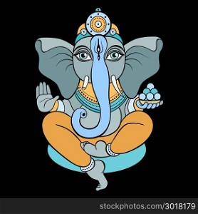 Ganapati Meditation in lotus pose. Hindu God Ganesha. Ganapati. Vector hand drawn illustration. Meditation in lotus pose