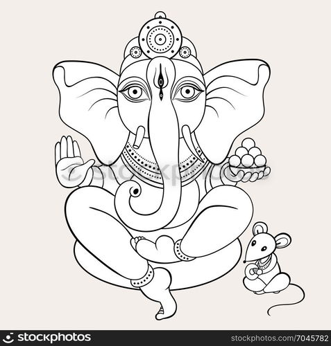 Ganapati Meditation in lotus pose. Hindu God Ganesha. Ganapati. Vector hand drawn illustration. Meditation in lotus pose