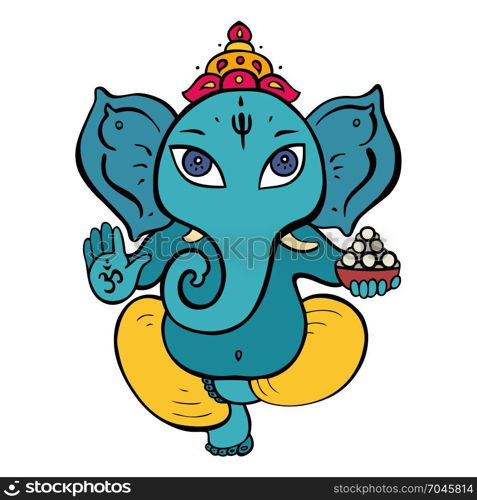 Ganapati Meditation in lotus pose. Hindu God Ganesha. Hand drawn tribal style. Vector illustration.