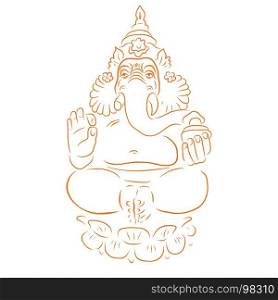 Ganapati Meditation in lotus pose. Hindu God Ganesha. Hand drawn tribal style. Vector illustration.