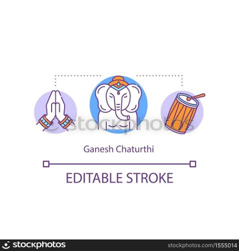 Ganesh Chaturthi concept icon. Hindu festival. Indian holidays and celebrations. Vinayaka Chaturthi idea thin line illustration. Vector isolated outline RGB color drawing. Editable stroke. Ganesh Chaturthi concept icon