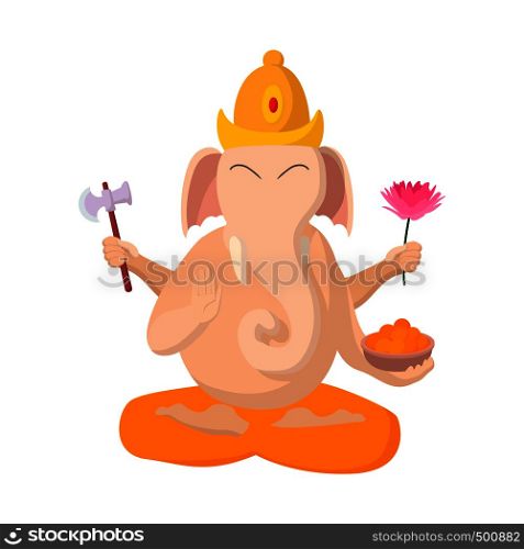 Ganesha icon in cartoon style on a white background . Ganesha icon, cartoon style