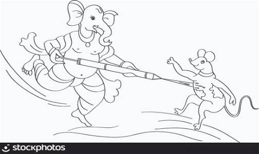 Ganesha Playing Holi with Mouse