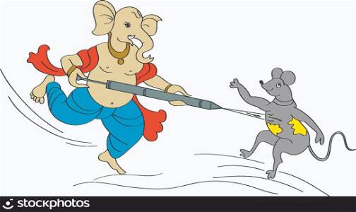 Ganesha Playing Holi with Mouse