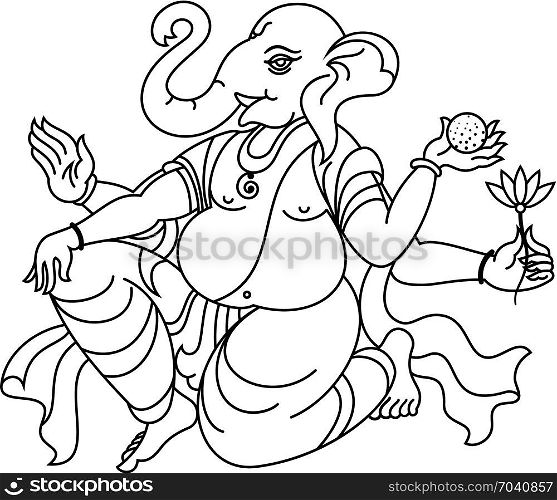 Ganesha The Elephant God Of Hindu Religion Vector Art Illustration