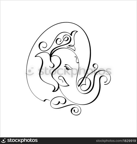 Ganesha The Lord Of Wisdom Calligraphic Style Vector Art Illustration