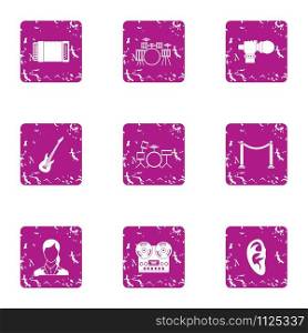 Gang icons set. Grunge set of 9 gang vector icons for web isolated on white background. Gang icons set, grunge style