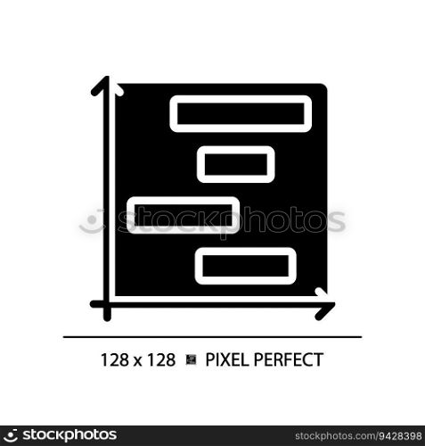 Gantt chart black glyph icon. Project timeline. Task management. Schedule planning. Process improvement. Data analysis. Silhouette symbol on white space. Solid pictogram. Vector isolated illustration. Gantt chart black glyph icon