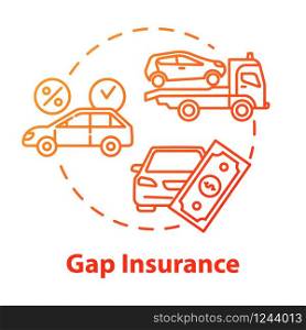 Gap insurance concept icon. Mortgage money. Refund for car cost difference. Damage from accident. Financial aid idea thin line illustration. Vector isolated outline RGB color drawing. Editable stroke