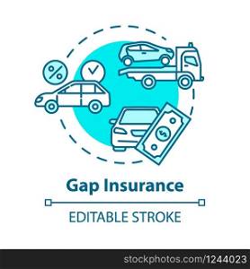 Gap insurance concept icon. Refund for car cost difference. Damage from accident. Financial coverage idea thin line illustration. Vector isolated outline RGB color drawing. Editable stroke