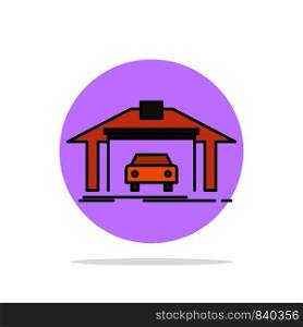 Garage, Building, Car, Construction Abstract Circle Background Flat color Icon