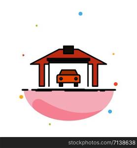 Garage, Building, Car, Construction Abstract Flat Color Icon Template