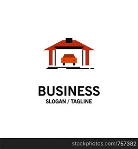 Garage, Building, Car, Construction Business Logo Template. Flat Color