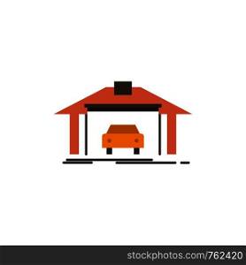 Garage, Building, Car, Construction Flat Color Icon. Vector icon banner Template