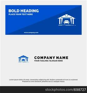 Garage, Building, Car, Construction SOlid Icon Website Banner and Business Logo Template