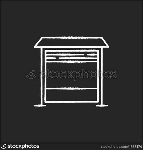 Garage chalk white icon on black background. Gate of apartment building parking. Place for car. Zone with automatic door for automobile. Structure exterior. Isolated vector chalkboard illustration. Garage chalk white icon on black background