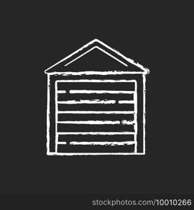 Garage doors chalk white icon on black background. Storage space. Parking car in garage. Safety and liability. Keeping vehicles exterior. Security feature. Isolated vector chalkboard illustration. Garage doors chalk white icon on black background