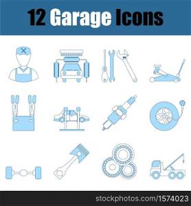 Garage Icon Set. Thin Line With Blue Fill Design. Vector Illustration.