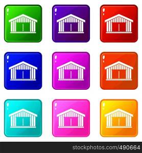 Garage icons of 9 color set isolated vector illustration. Garage set 9