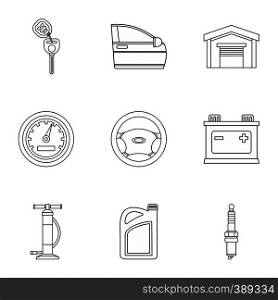 Garage icons set. Outline illustration of 9 garage vector icons for web. Garage icons set, outline style
