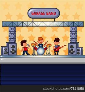 Garage rock band concept background. Cartoon illustration of garage rock band vector concept background for web design. Garage rock band concept background, cartoon style