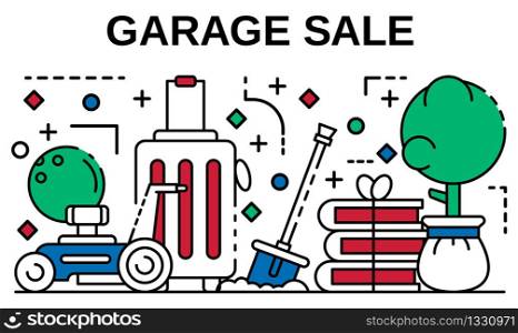 Garage sale banner. Outline illustration of garage sale vector banner for web design. Garage sale banner, outline style
