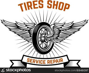 Garage. Service station. Car repair. Design element for logo, label, emblem, sign. Vector illustration