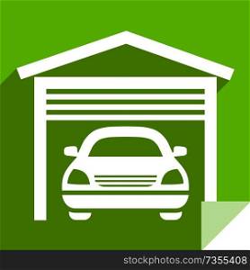 Garage, transport flat icon, sticker square shape, modern color. Transport on the road