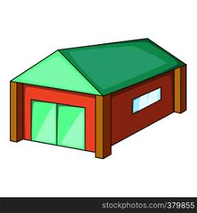 Garage with a green roof icon. Cartoon illustration of garage with a green roof vector icon for web. Garage with a green roof icon, cartoon style