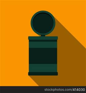 Garbage bin with opening lid icon. Flat illustration of garbage bin with opening lid vector icon for web on yellow background. Garbage bin with opening lid icon, flat style