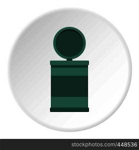 Garbage bin with opening lid icon in flat circle isolated vector illustration for web. Garbage bin with opening lid icon circle