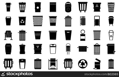 Garbage can icon set. Simple set of garbage can vector icons for web design isolated on white background. Garbage can icon set, simple style