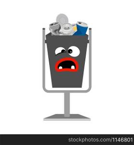 Garbage can with metal trash isolated on the white background, vector illustration. Garbage can with metal trash