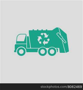 Garbage car recycle icon. Gray background with green. Vector illustration.