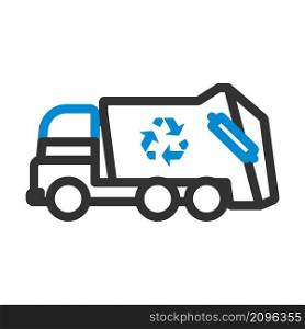 Garbage Car With Recycle Icon. Editable Bold Outline With Color Fill Design. Vector Illustration.