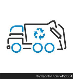 Garbage Car With Recycle Icon. Editable Bold Outline With Color Fill Design. Vector Illustration.