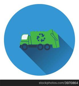 Garbage car with recycle icon. Flat design. Vector illustration.