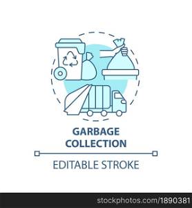 Garbage collection blue concept icon. Waste management process abstract idea thin line illustration. Trash collection truck. Rubbish recycling. Vector isolated outline color drawing. Editable stroke. Garbage collection blue concept icon