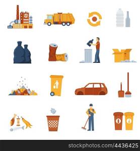 Garbage Color Icons. Concept icons set about garbage collection and disposal vector illustration