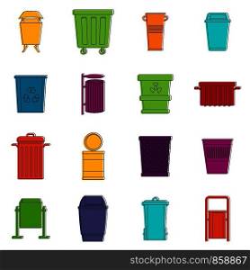 Garbage container icons set. Doodle illustration of vector icons isolated on white background for any web design. Garbage container icons doodle set