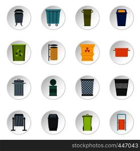 Garbage container icons set in flat style isolated vector icons set illustration. Garbage container icons set in flat style