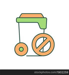 Garbage container prohibition RGB color icon. Not recycled waste materials. Garbage management and treatment. Trash collection service. Isolated vector illustration. Simple filled line drawing. Garbage container prohibition RGB color icon