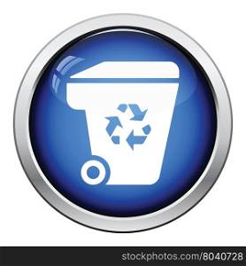 Garbage container recycle sign icon. Glossy button design. Vector illustration.