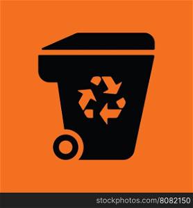 Garbage container recycle sign icon. Orange background with black. Vector illustration.