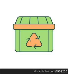 Garbage container RGB color icon. Recyclable and reusable waste materials. Garbage collection. Trash management and treatment. Isolated vector illustration. Simple filled line drawing. Garbage container RGB color icon