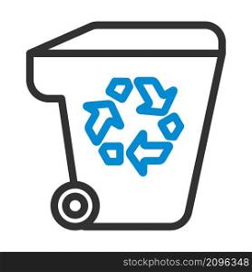 Garbage Container With Recycle Sign Icon. Editable Bold Outline With Color Fill Design. Vector Illustration.