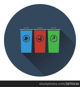 Garbage containers with separated trash icon. Flat design. Vector illustration.